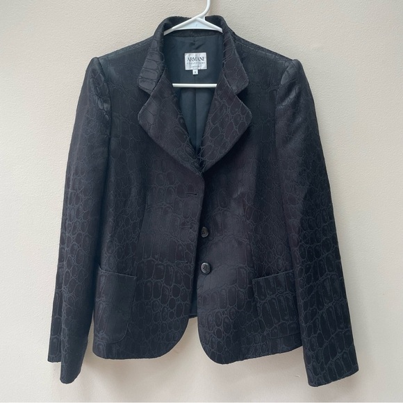Armani Collezioni Jackets & Blazers - Armani Collezioni Black Satin Women’s Jacquard Reptile Skin Blazer Size 10